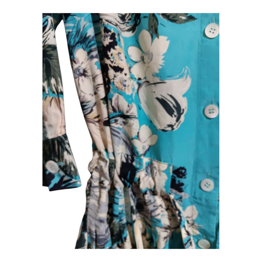 Nicole Farhi Silk Blend Turquoise Floral Button Up Belted Retro Midi Dress - Picture 5 of 16